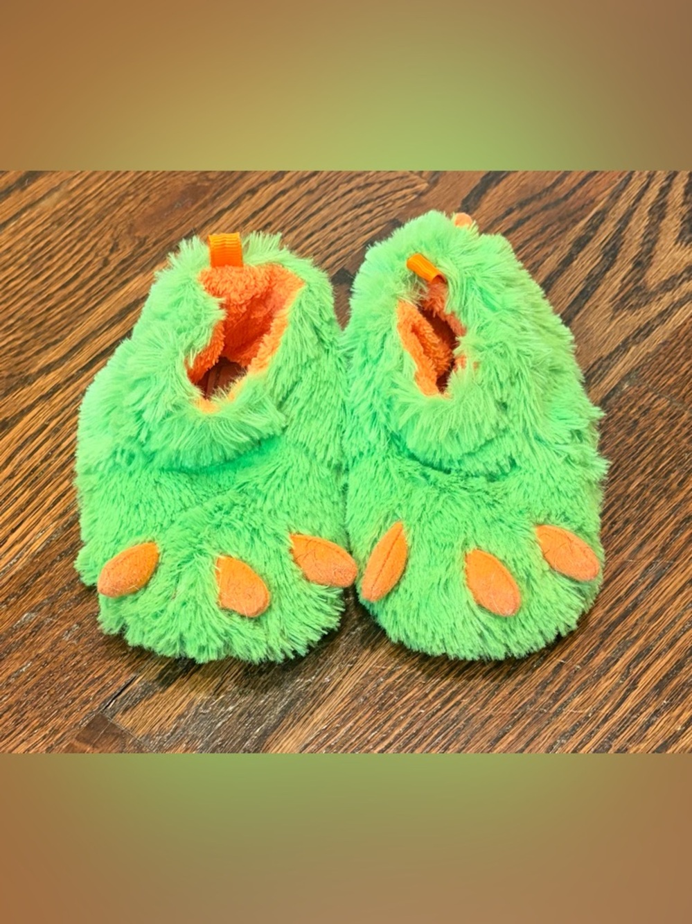 wonder nation Green and Orange Plush Monster Slippers for Kids
